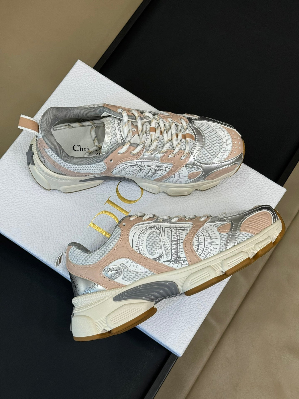 CD Chrono Sneaker Nude and Silver Mesh Fabric  992626