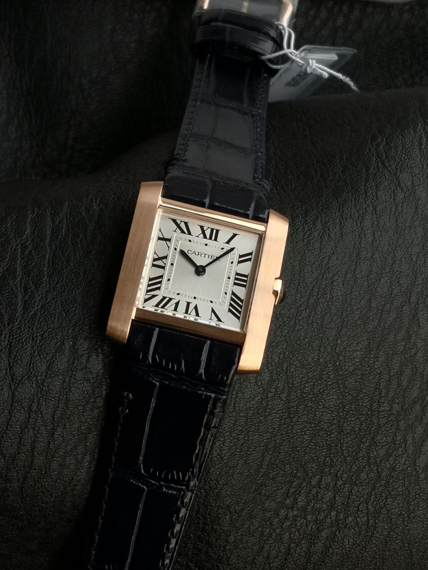Tank Francaise Pink Gold Case Black Leather Strap