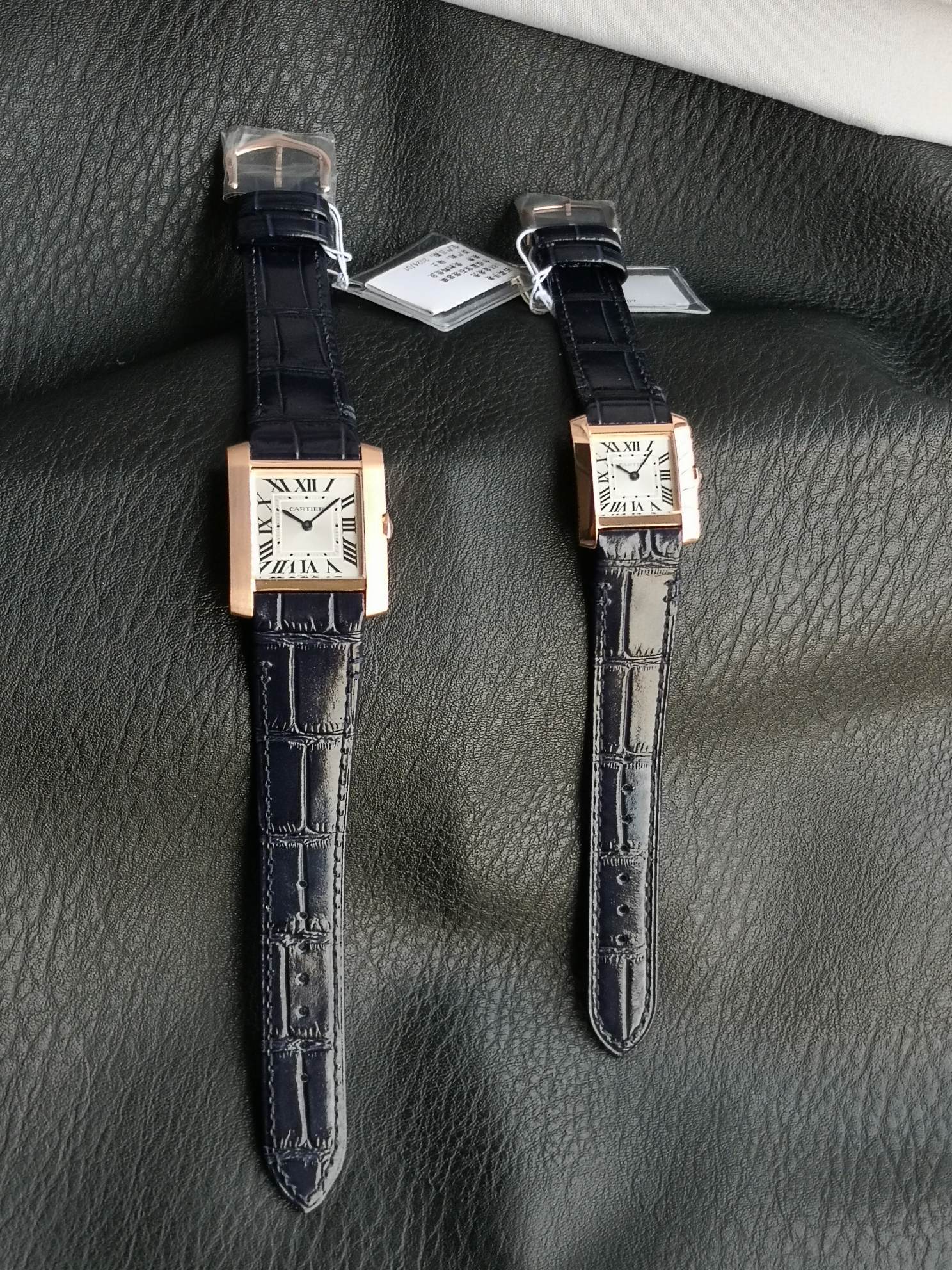 Tank Francaise Pink Gold Case Black Leather Strap