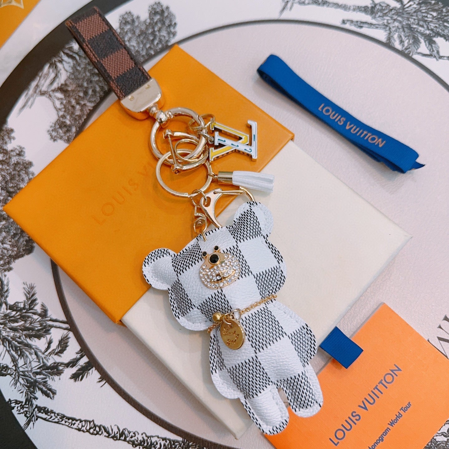 LV White Gray Bear Charm