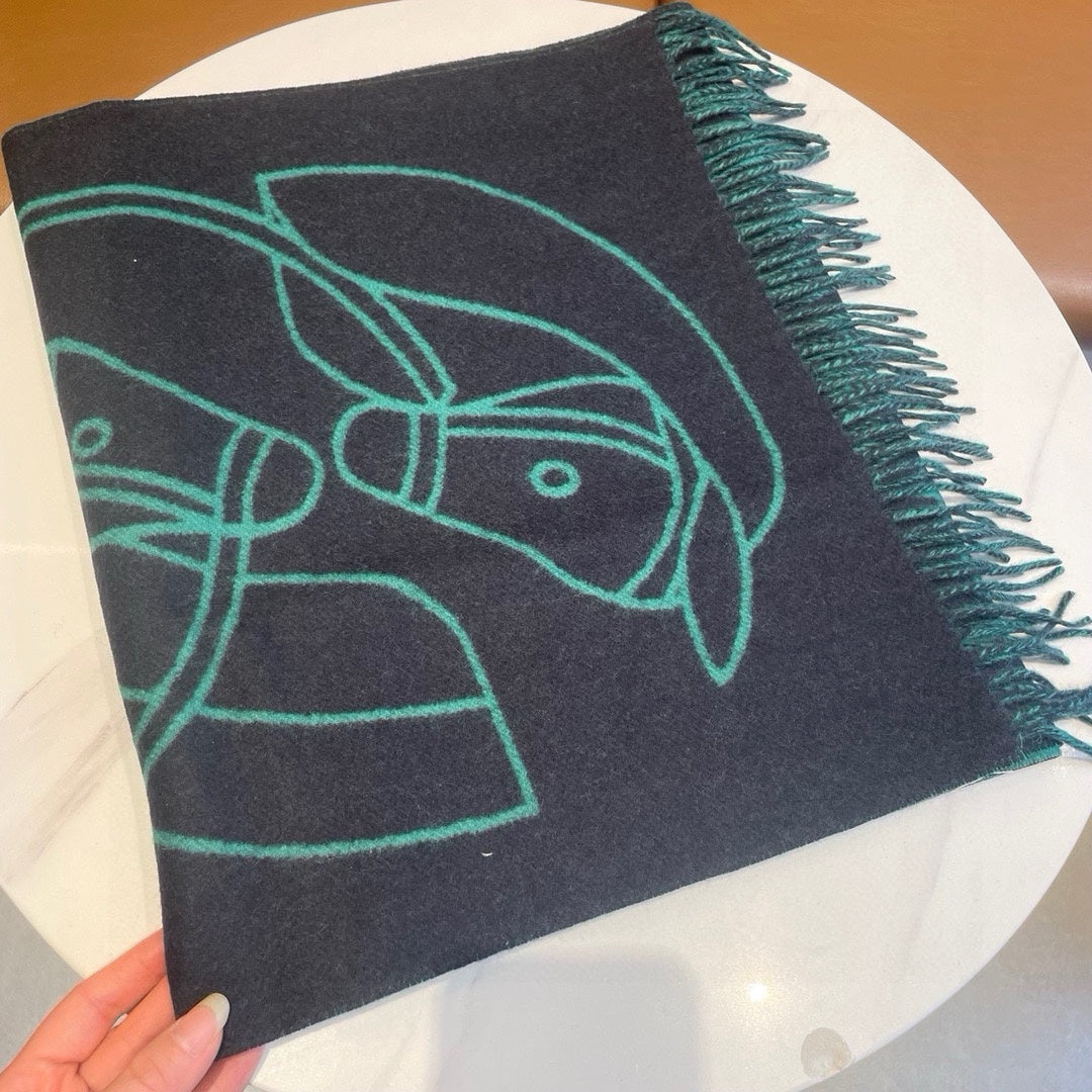 CASAQUE ENTRELACS EQUESTRES 190 CM SCARF IN PERSLAN GREEN CASHMERE