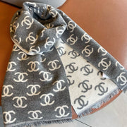 CC Scarf 180 CM In Grey Mix White Print Logo Cashmere And Wool 413632