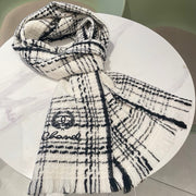 CC Scarf 186 CM In White With Black Stripes Fleece Wool 418245