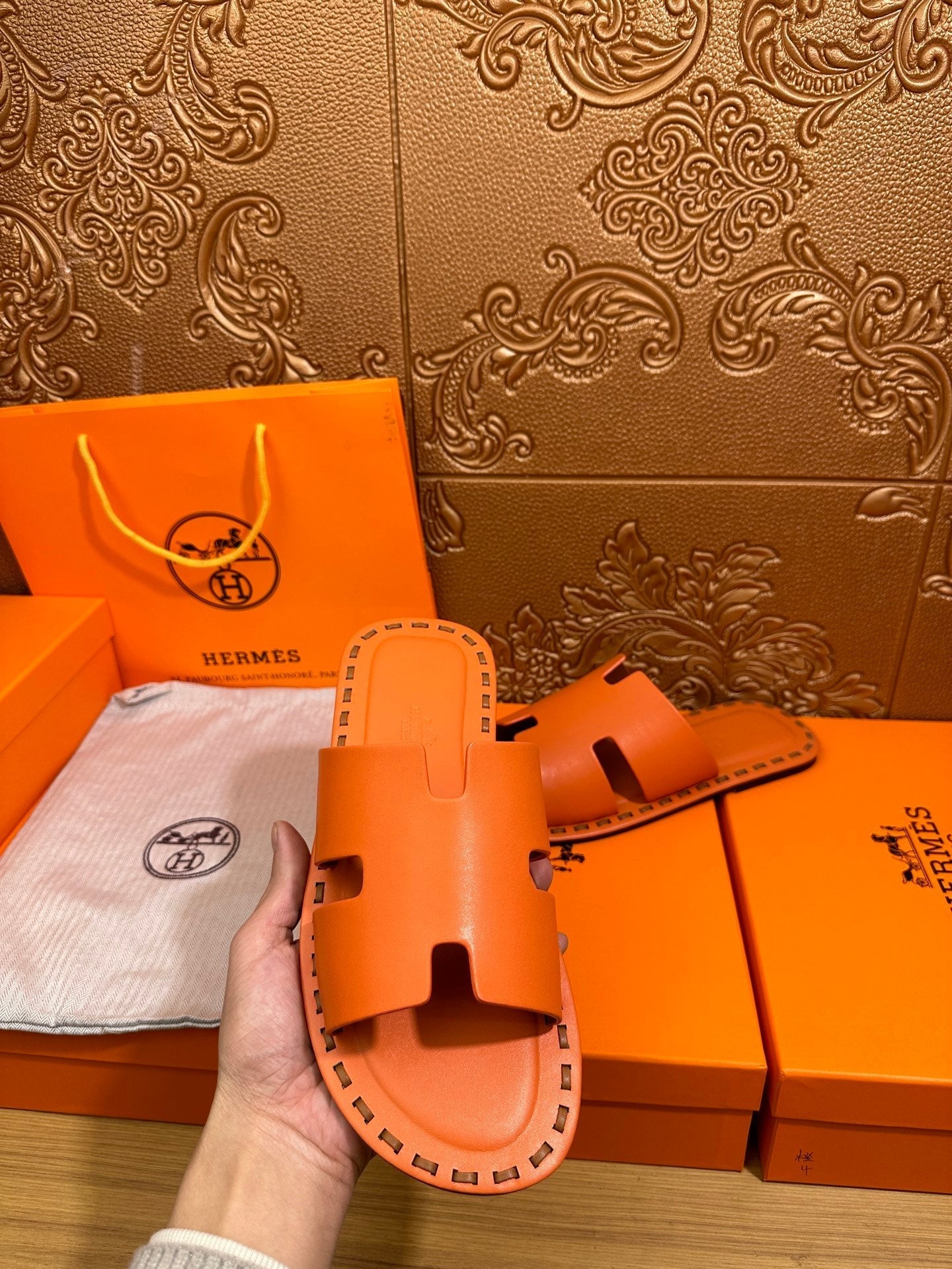 HM Men's Izmir Slide Orange Cowhide 544058