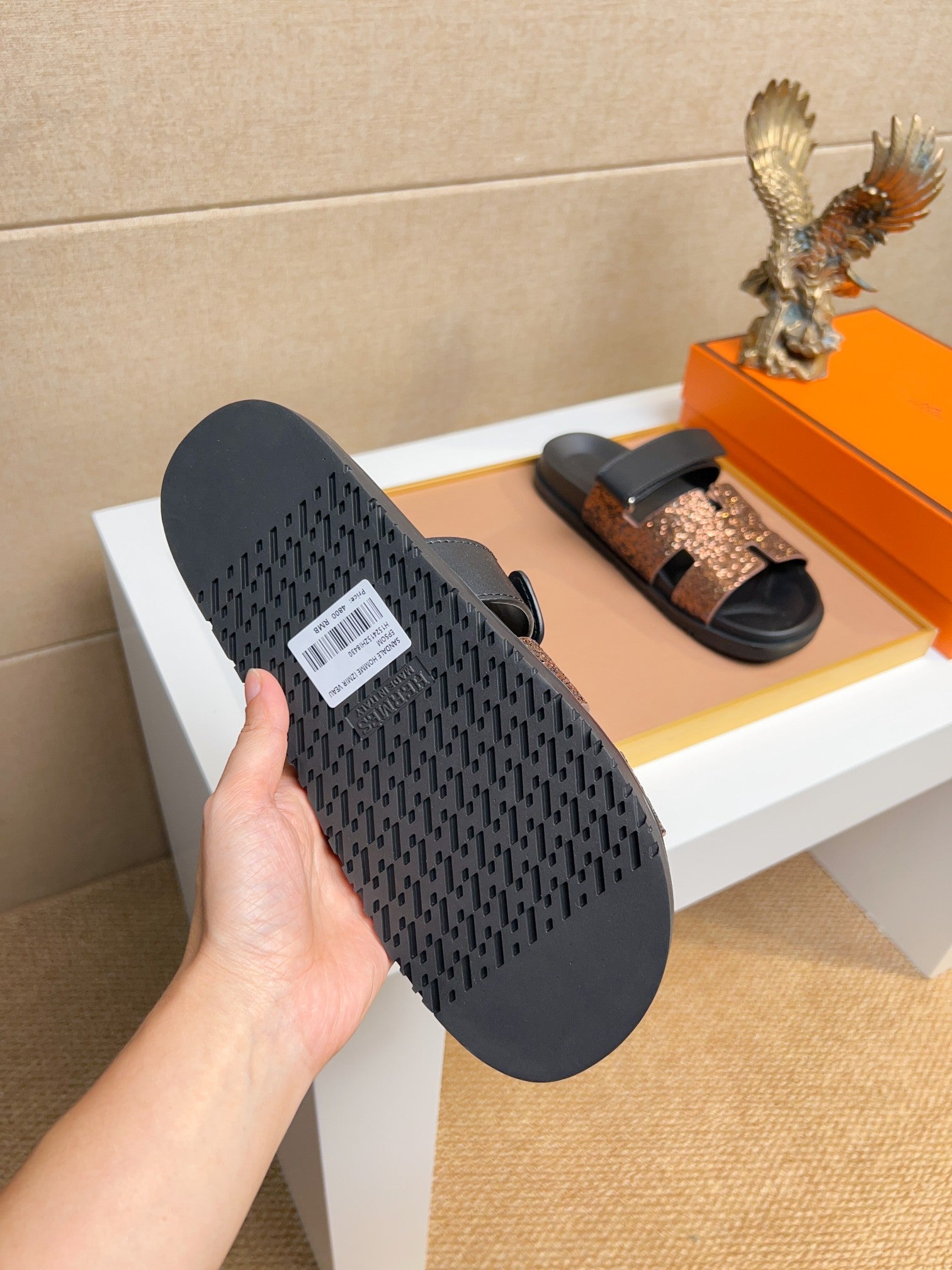 HM Men's Chypre Sandals Metallic Copper Calfskin 735678