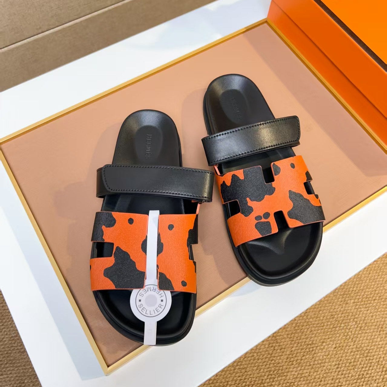 HM Men's Izmir Slide Orange Black Calfskin 744002