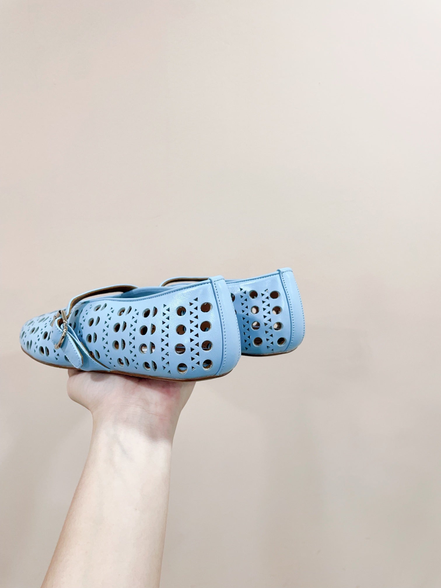 ALAIA HOLLOW BALLET FLAT IN SKY BLUE LAMBSKIN
