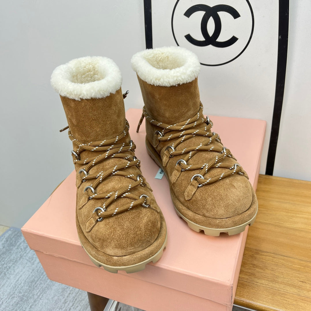 Miu Ankle Boots Brown Stone Yellow Suede