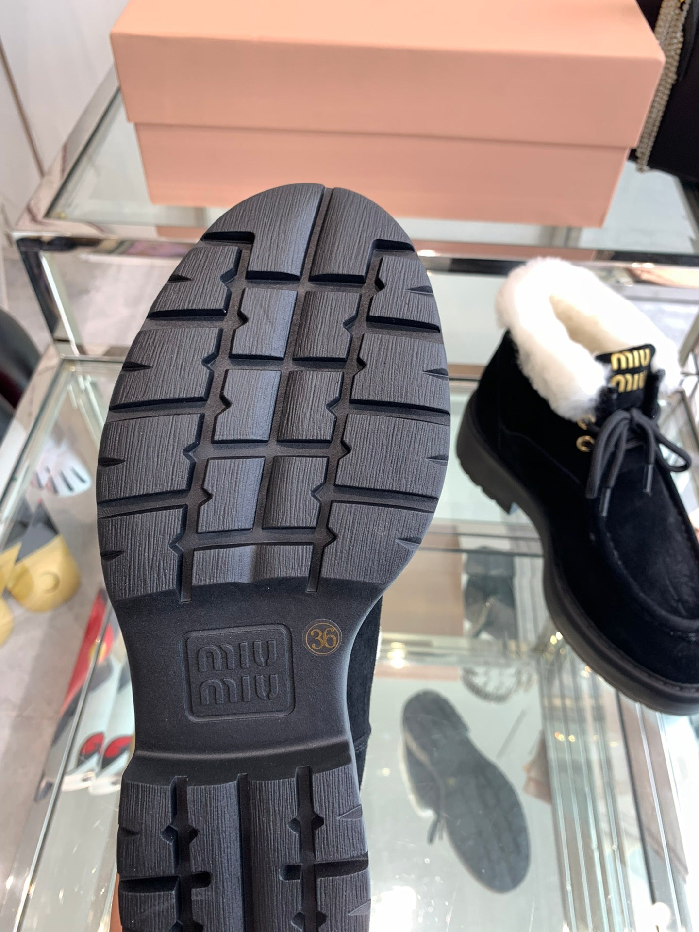 Miu Ankle Boots Black Open-Hemmed Cowhide