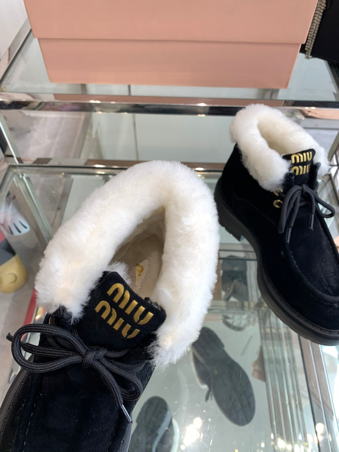 Miu Ankle Boots Black Open-Hemmed Cowhide