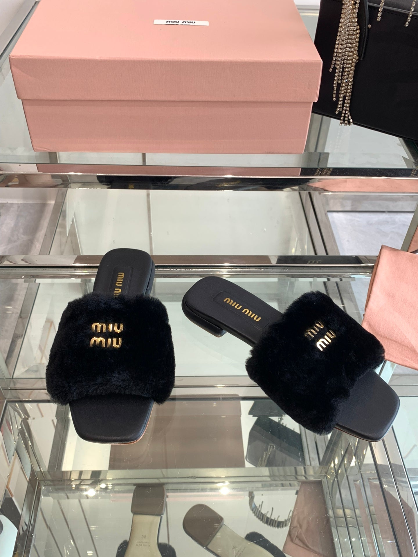 Miu Slippers Black Super Soft Wool