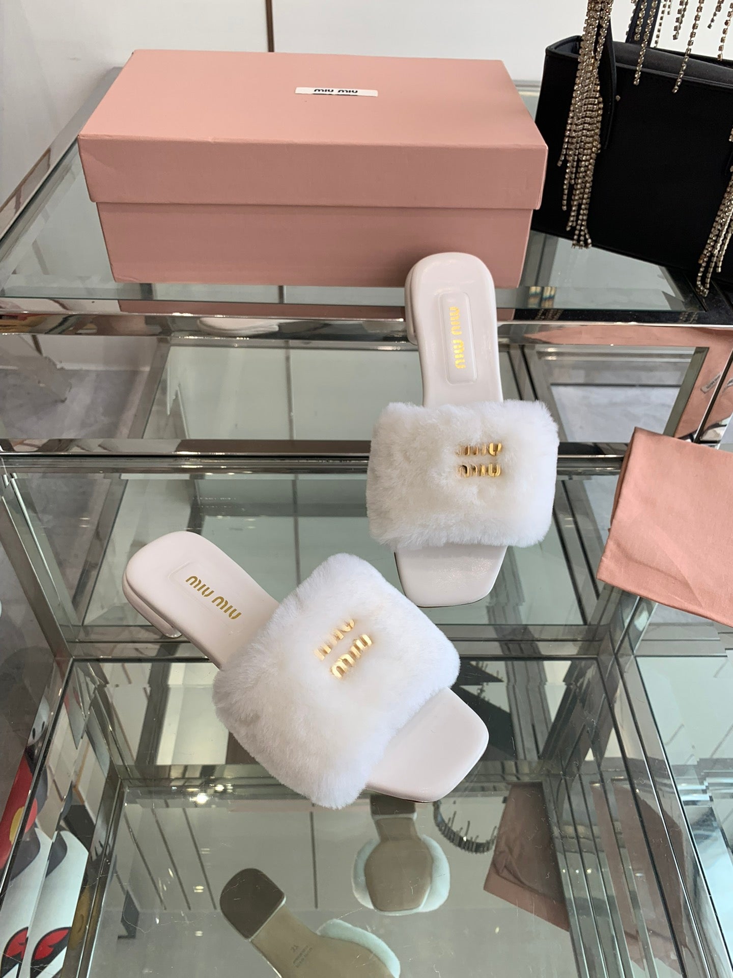 Miu Slippers White Super Soft Wool