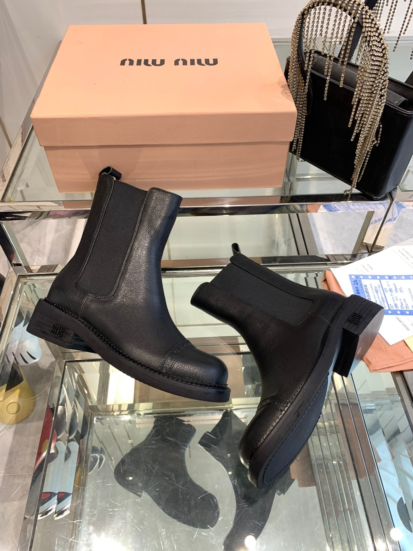 Miu short Boots Black Vegetable Blended Cowhide