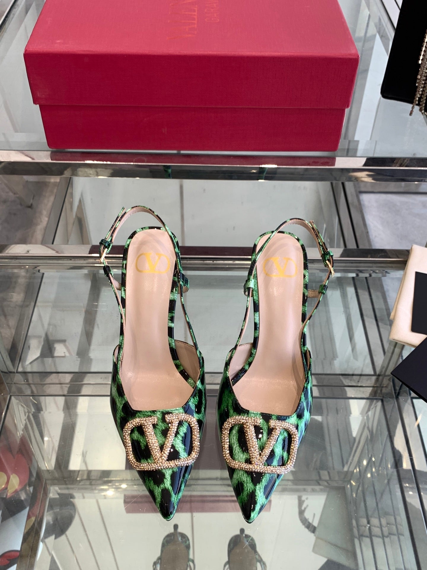 VT 25 High Heels Slingbacks Green Leopard Cowhide 292347