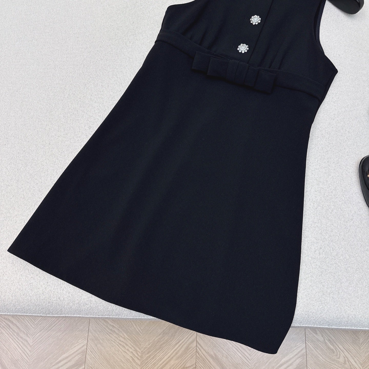 Prada 25 Diamond Button Sleeveless Vest Dress Black Cotton Polyester 598350