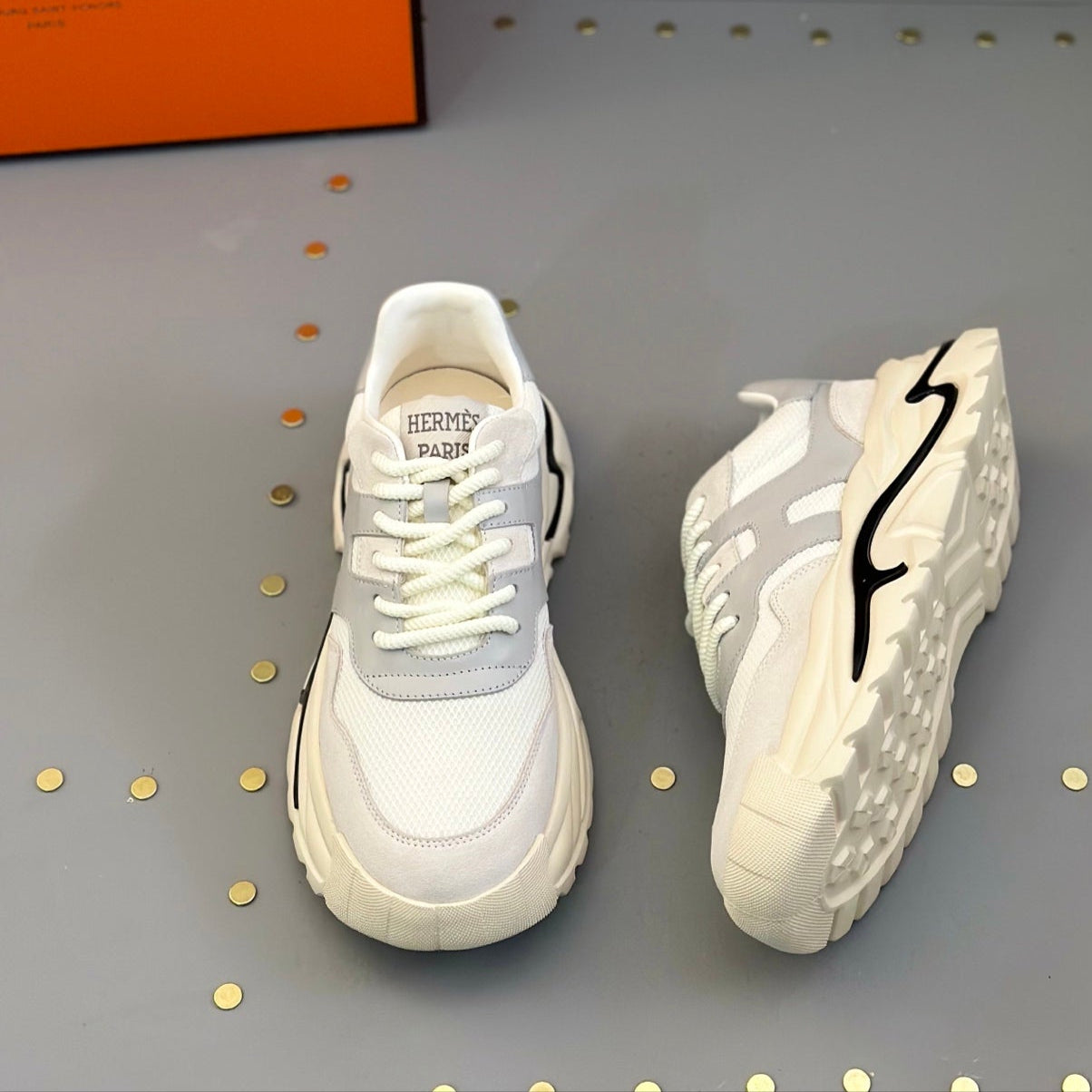 HM Men's Sneaker White Grey Mesh Calfskin 541262