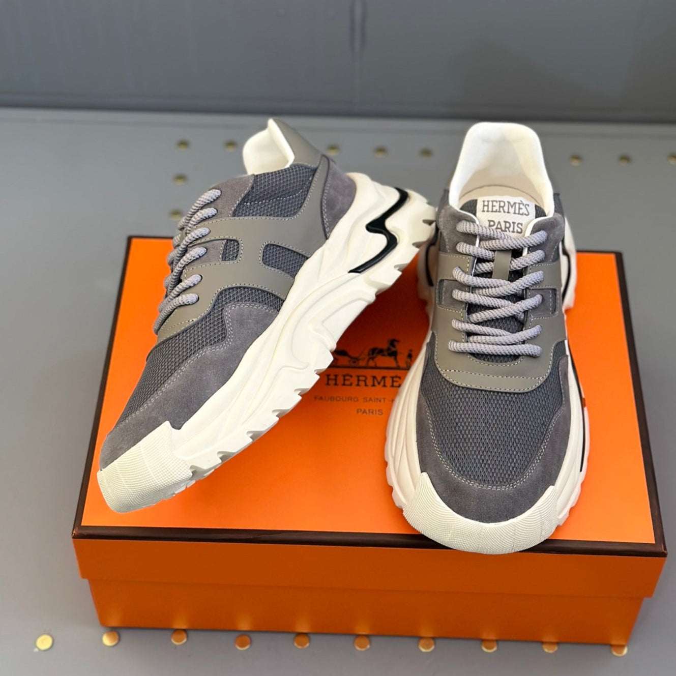 HM Men's Sneaker Grey Mesh Calfskin 541265