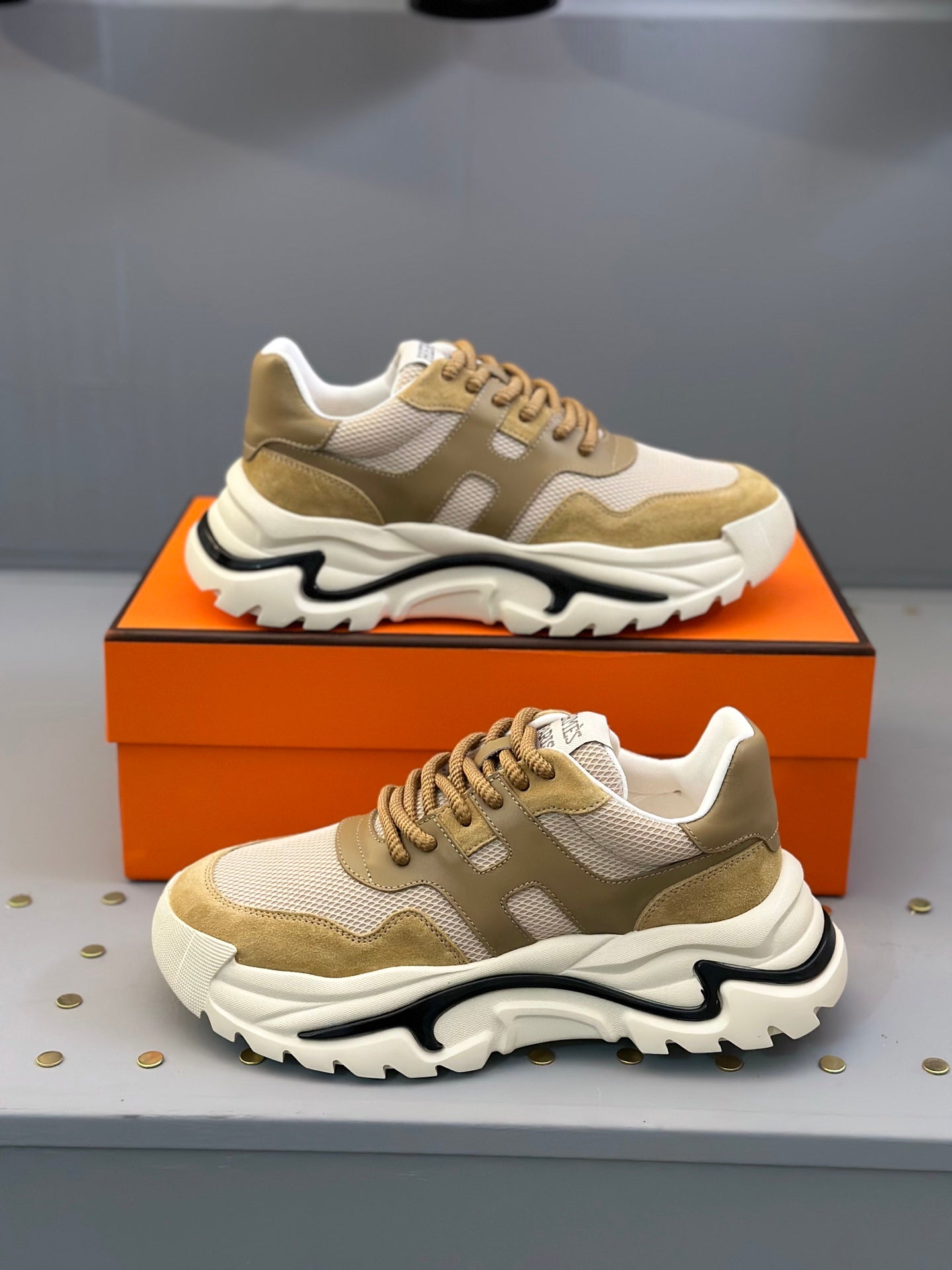 HM Men's Sneaker Moss Green Mesh Calfskin 541266