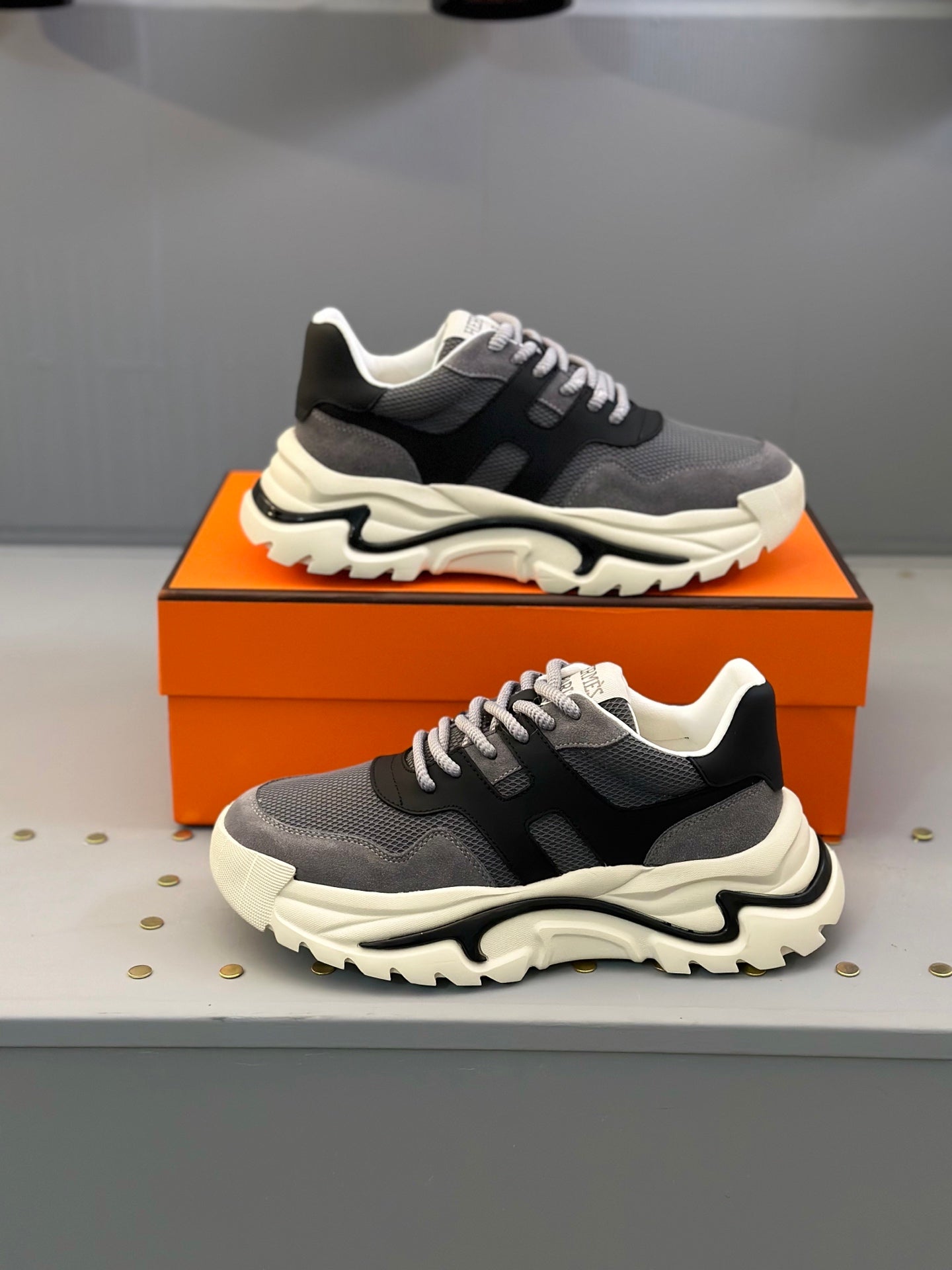 HM Men's Sneaker Grey Black Mesh Calfskin 541267