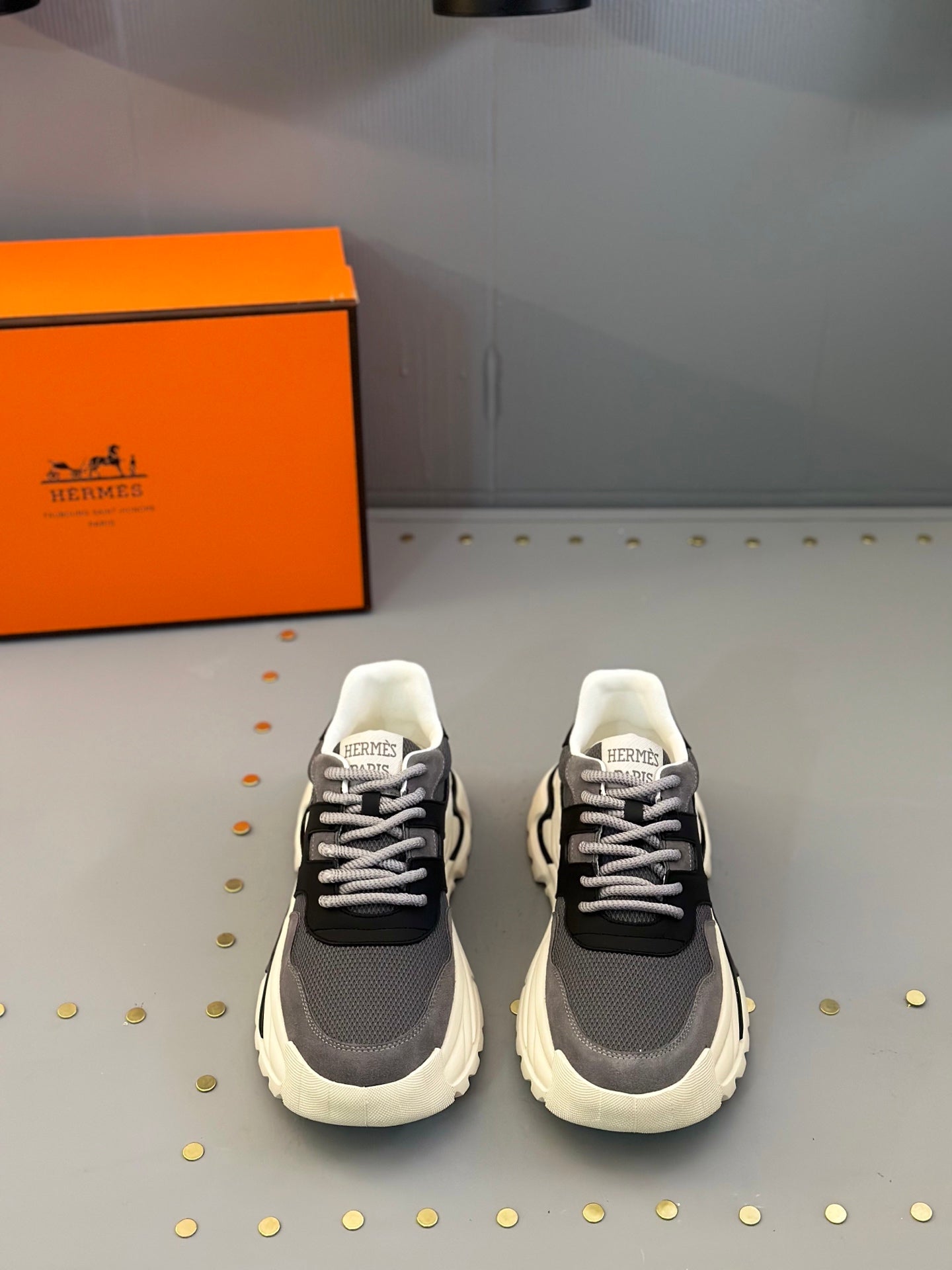 HM Men's Sneaker Grey Black Mesh Calfskin 541267