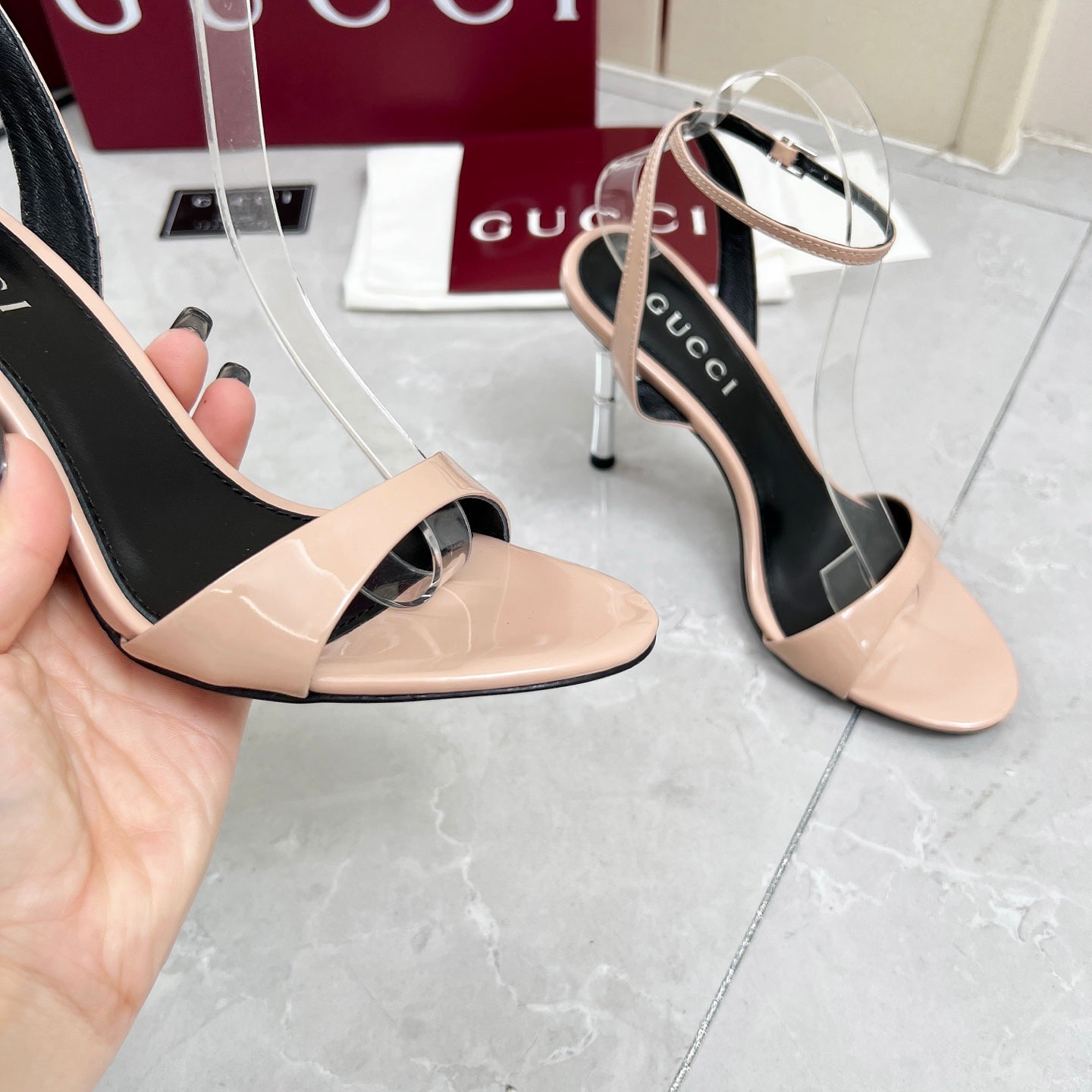 GC 25 Heeled 95mm Sandals Nude Patent Leather 293861