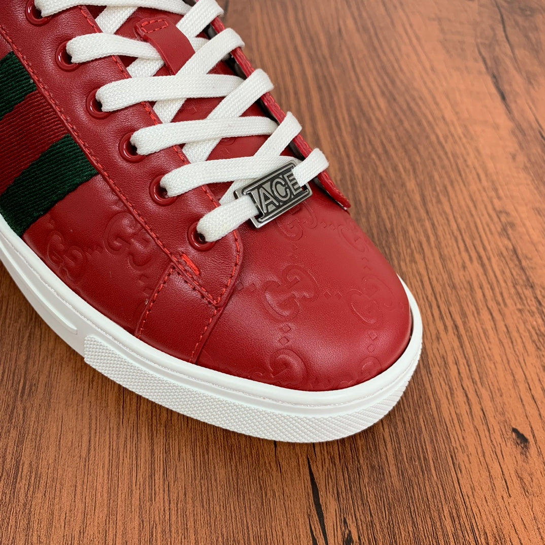 GG Men's ACE Sneaker Red Calfskin 537020