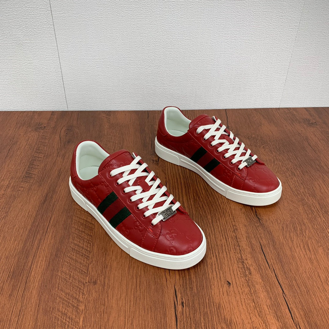GG Men's ACE Sneaker Red Calfskin 537020
