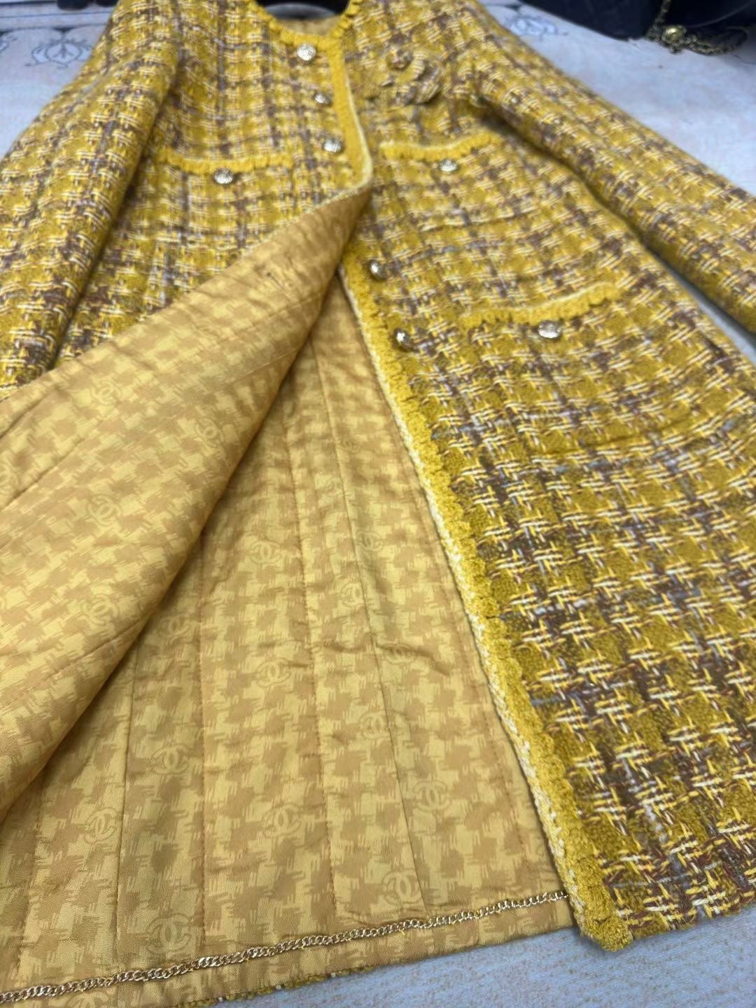 CC  Long Coat Dress Yellow Wool Cotton 251966