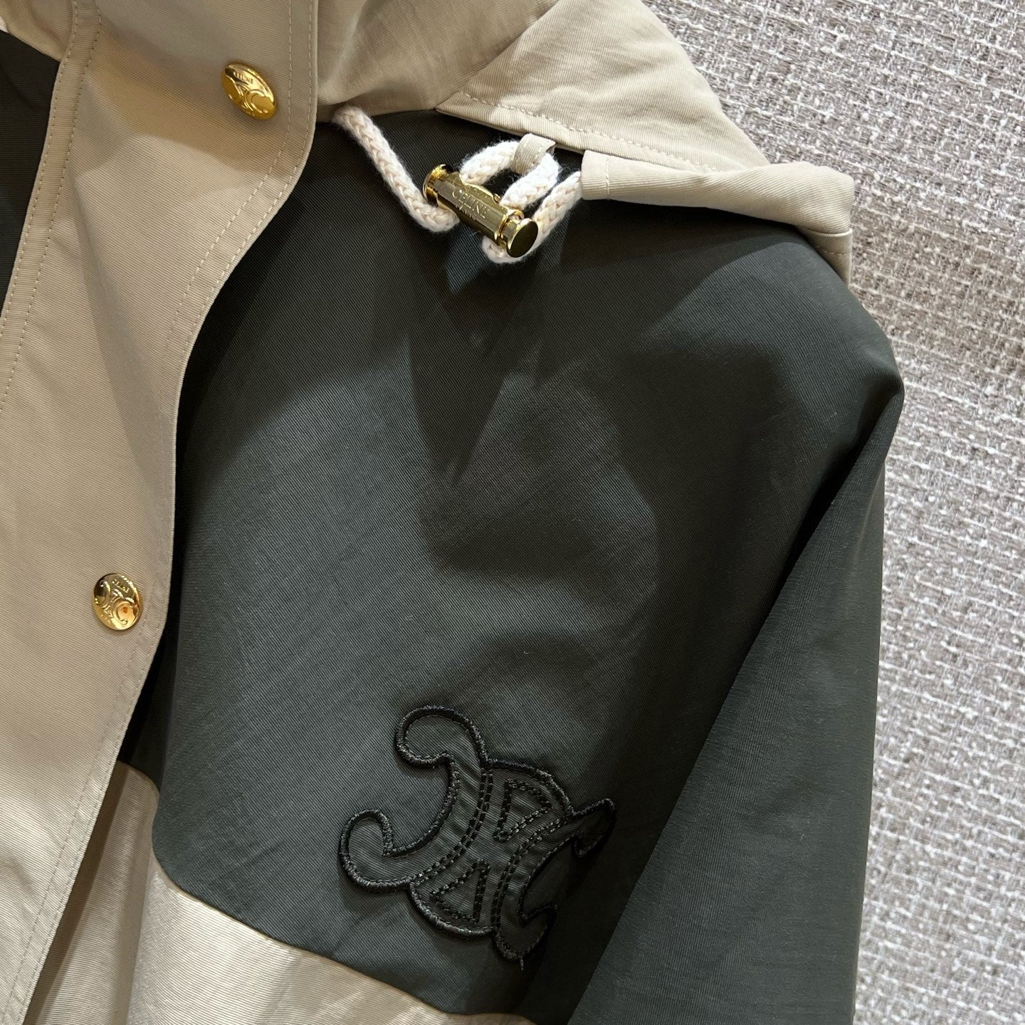 Celine 25 Jacket Beige Green Nylon Polyester