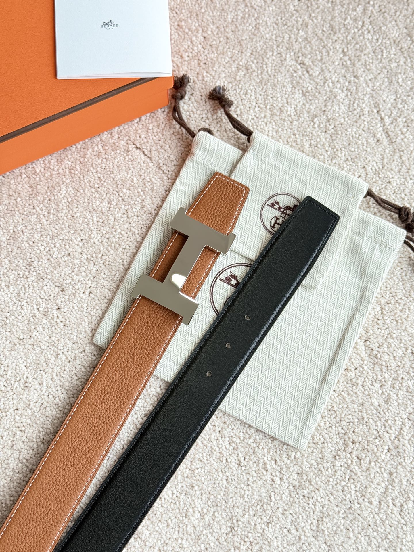 HM Constance Buckle Belt 38mm Brown Black Leather 187558