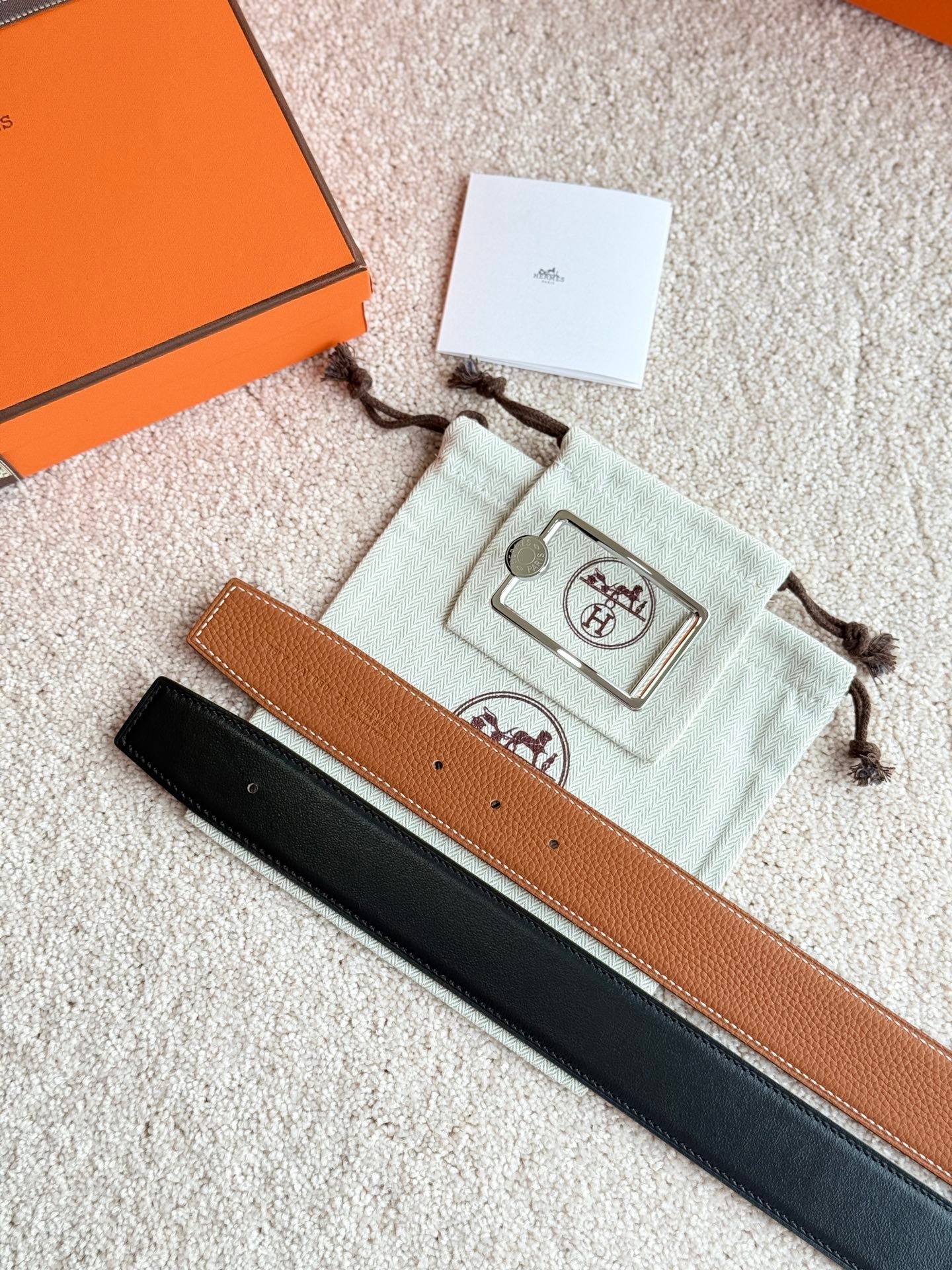 HM Oscar Buckle Belt 38mm Brown Black Leather 187557