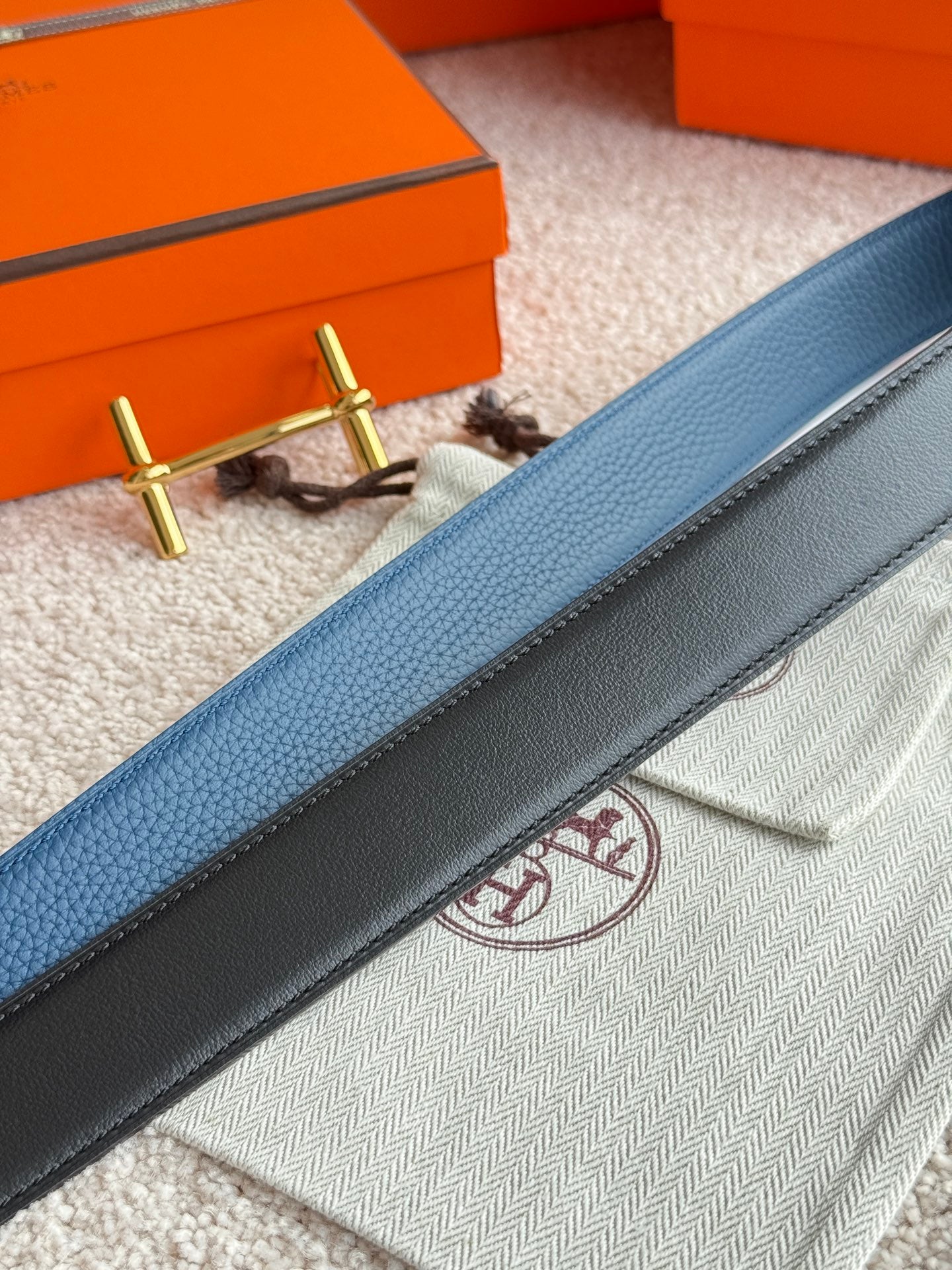 HM Gold H d'Ancre Belt Prussian blue Leather 187776