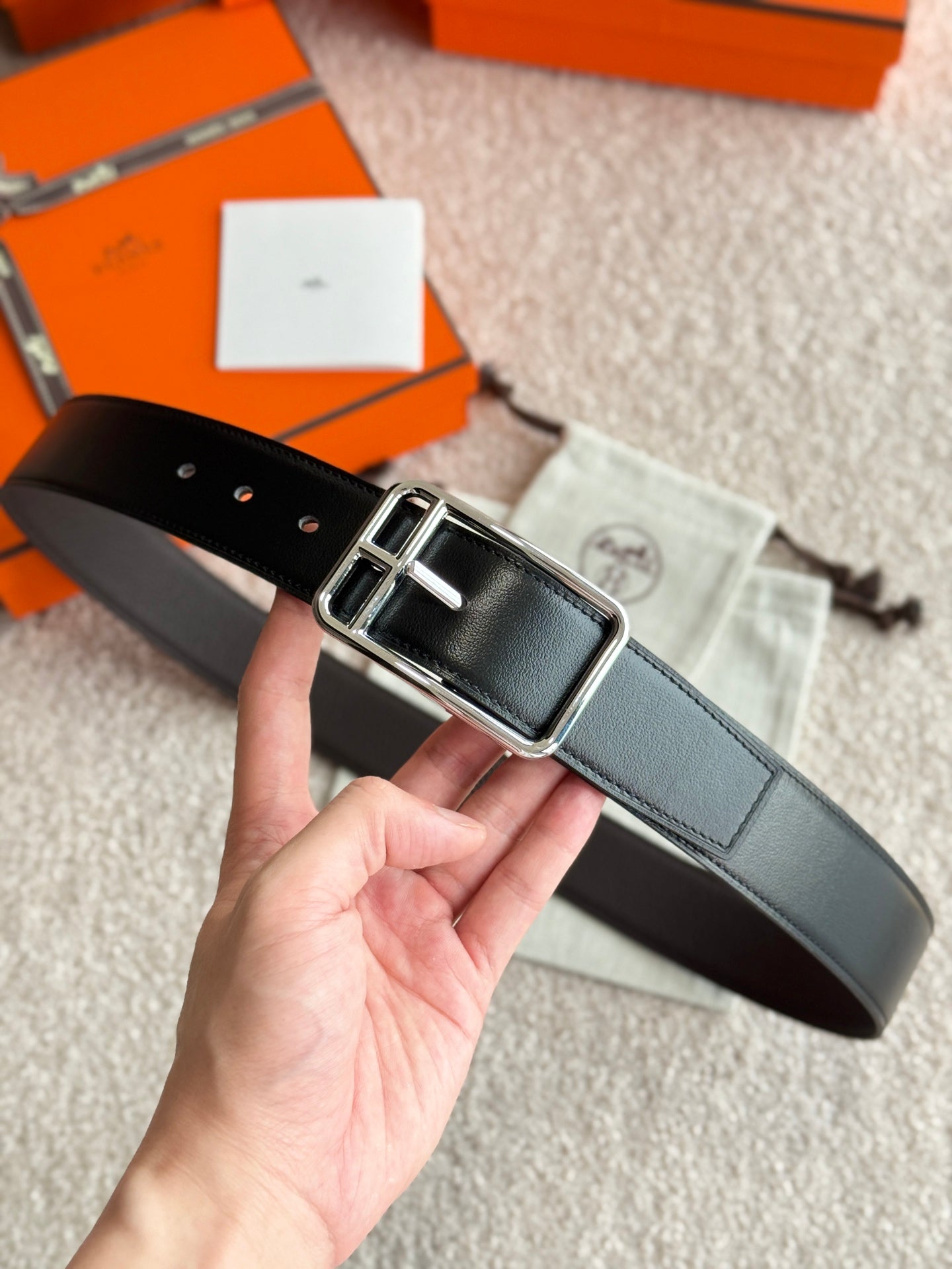 HM Half Cod Reversible 38mm Belt Black Chocolate Leather 188091