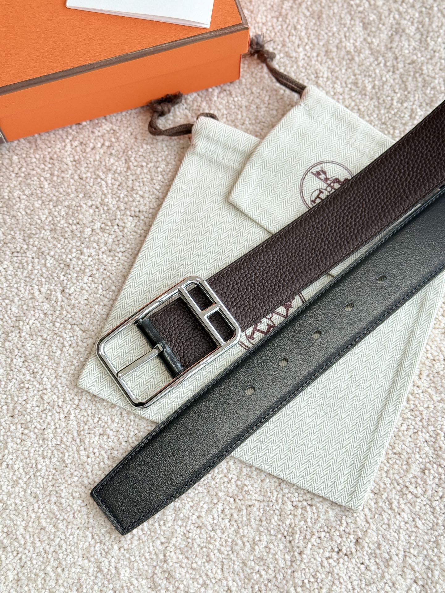 HM Half Cod Reversible 38mm Belt Black Chocolate Leather 188091