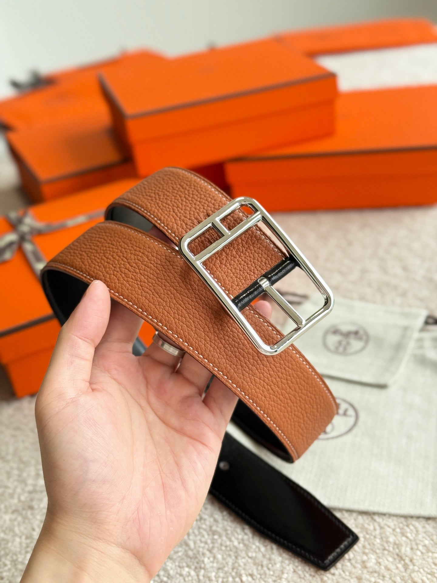 HM Half Cod Reversible 38mm Belt Black Brown Leather 188092