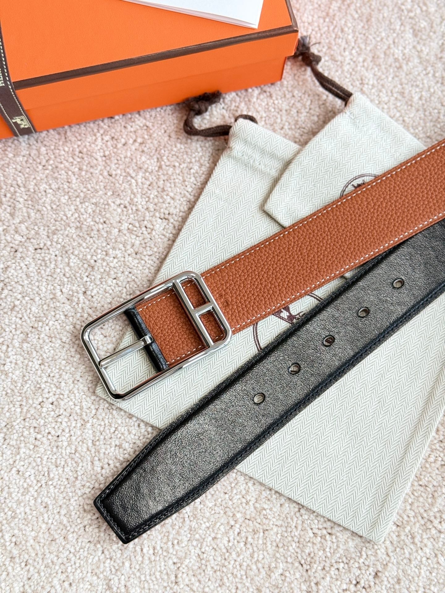 HM Half Cod Reversible 38mm Belt Black Brown Leather 188092