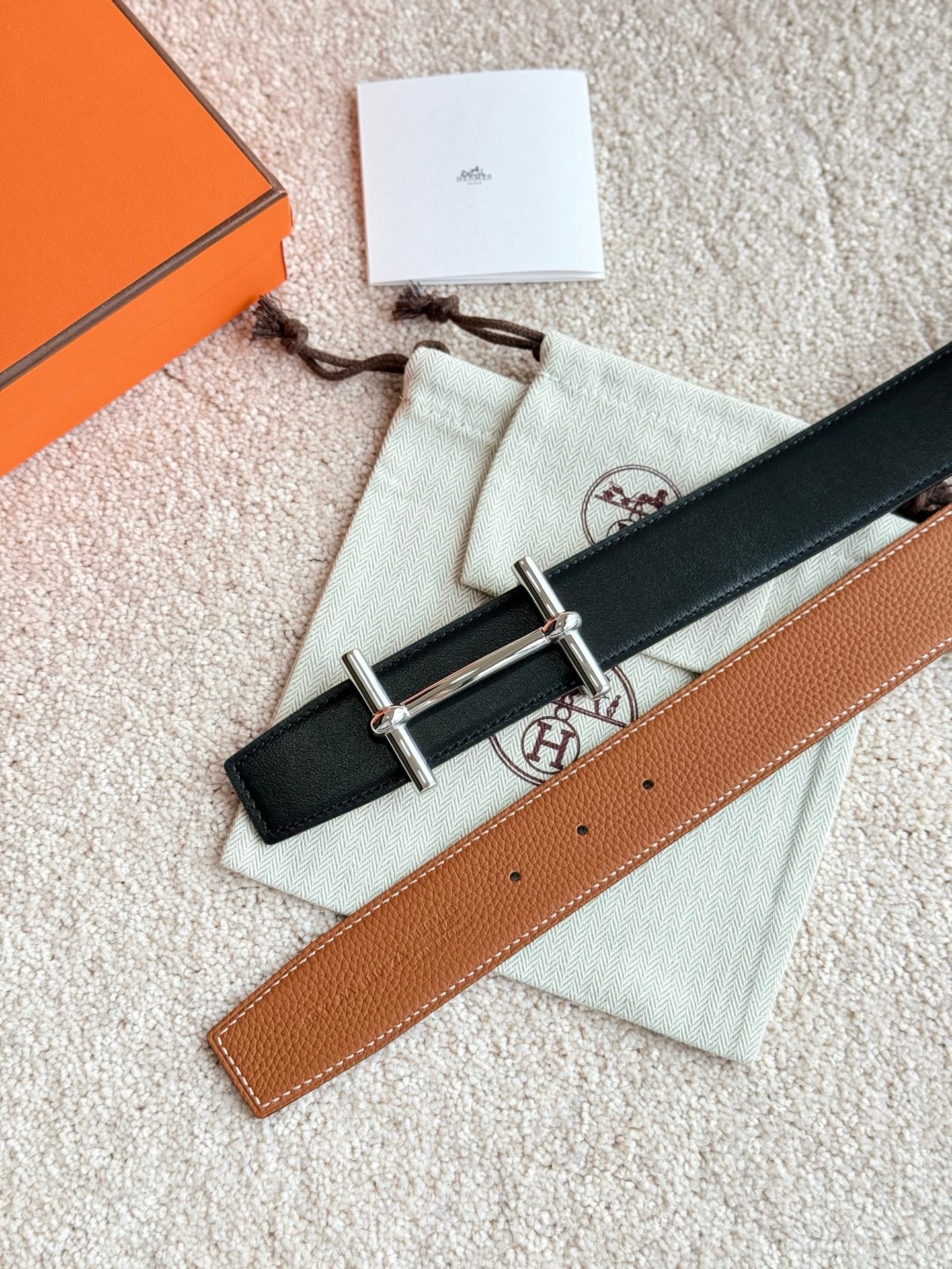 HM H D' Ancre 38mm Belt Black Brown Leather 188231