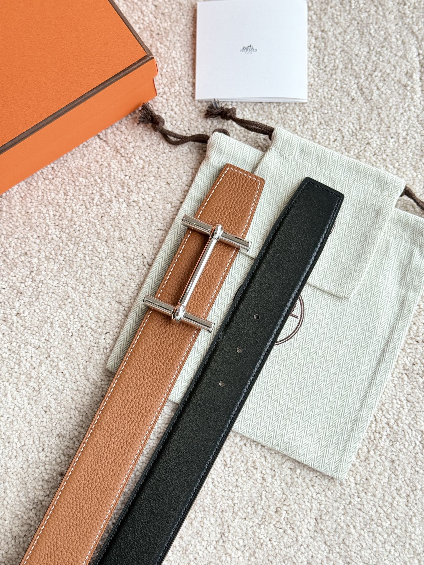 HM H D' Ancre 38mm Belt Black Brown Leather 188231