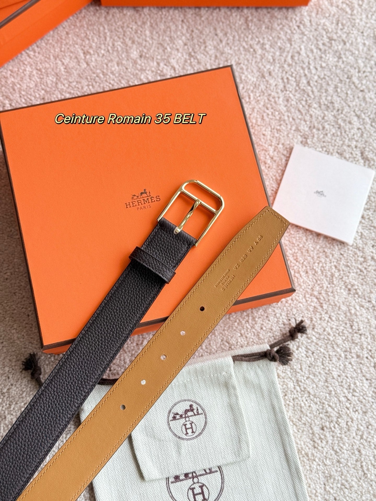 HM Gold 35mm Romain Belt Brown Chocolate  Leather 188392
