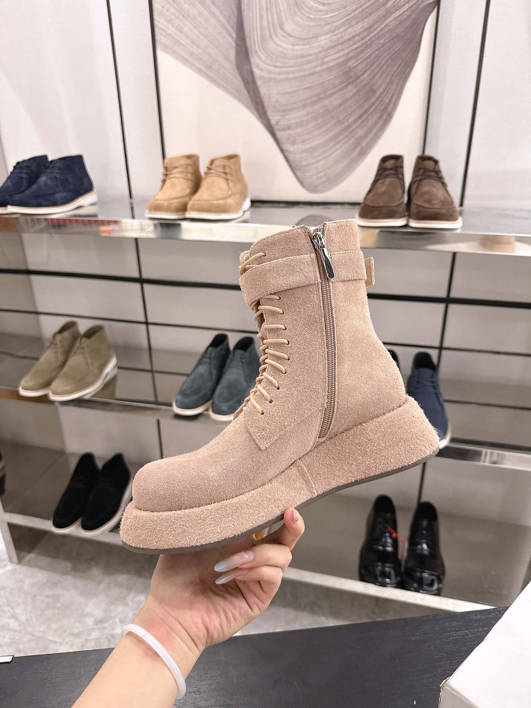 The Row 2025 Lace-up Boot Apricot Suede 543369