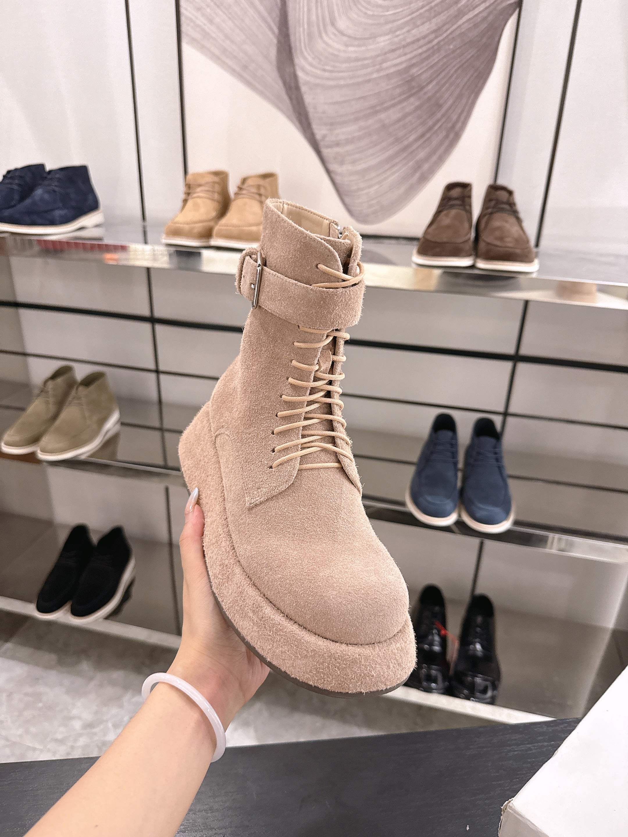 The Row 2025 Lace-up Boot Apricot Suede 543369