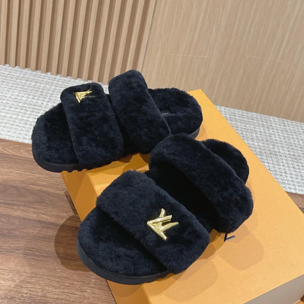 LV Sunset Flat Comfort Mule Black Wool