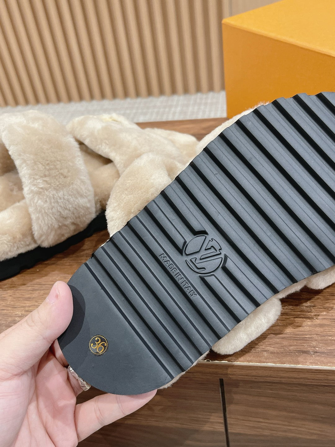 LV Sunset Flat Comfort Mule Light Brown Wool