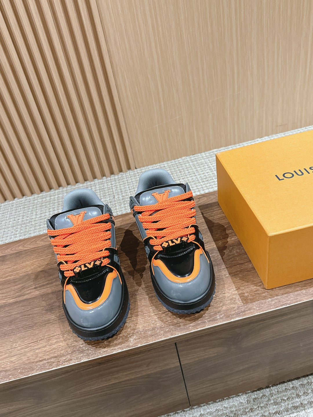 LV Trainer Maxi Sneaker Gray Mix Orange Calfskin