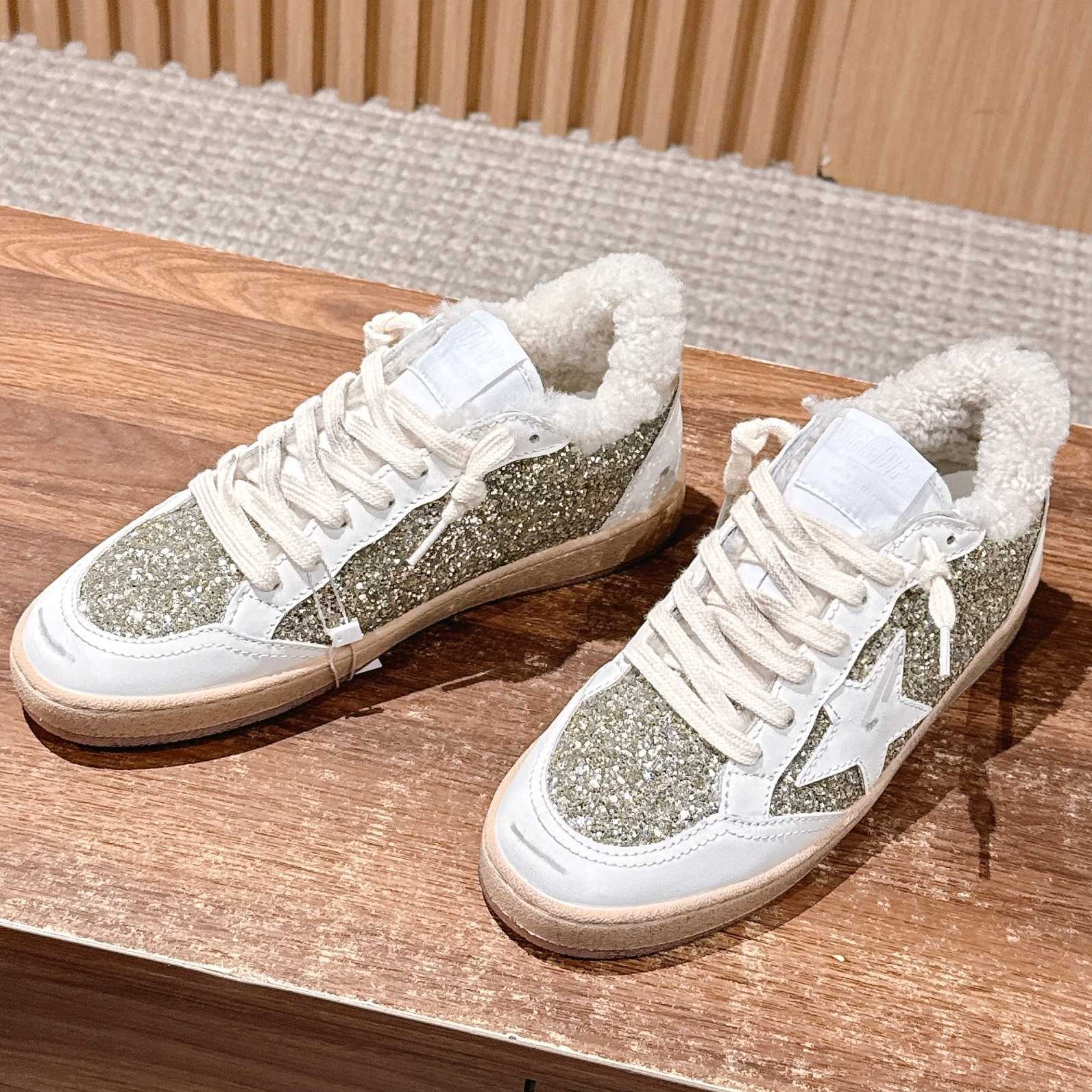 Golden Goose 2025 Wool-Lined Dirty Sneaker White mix Gold Cowhide 444260