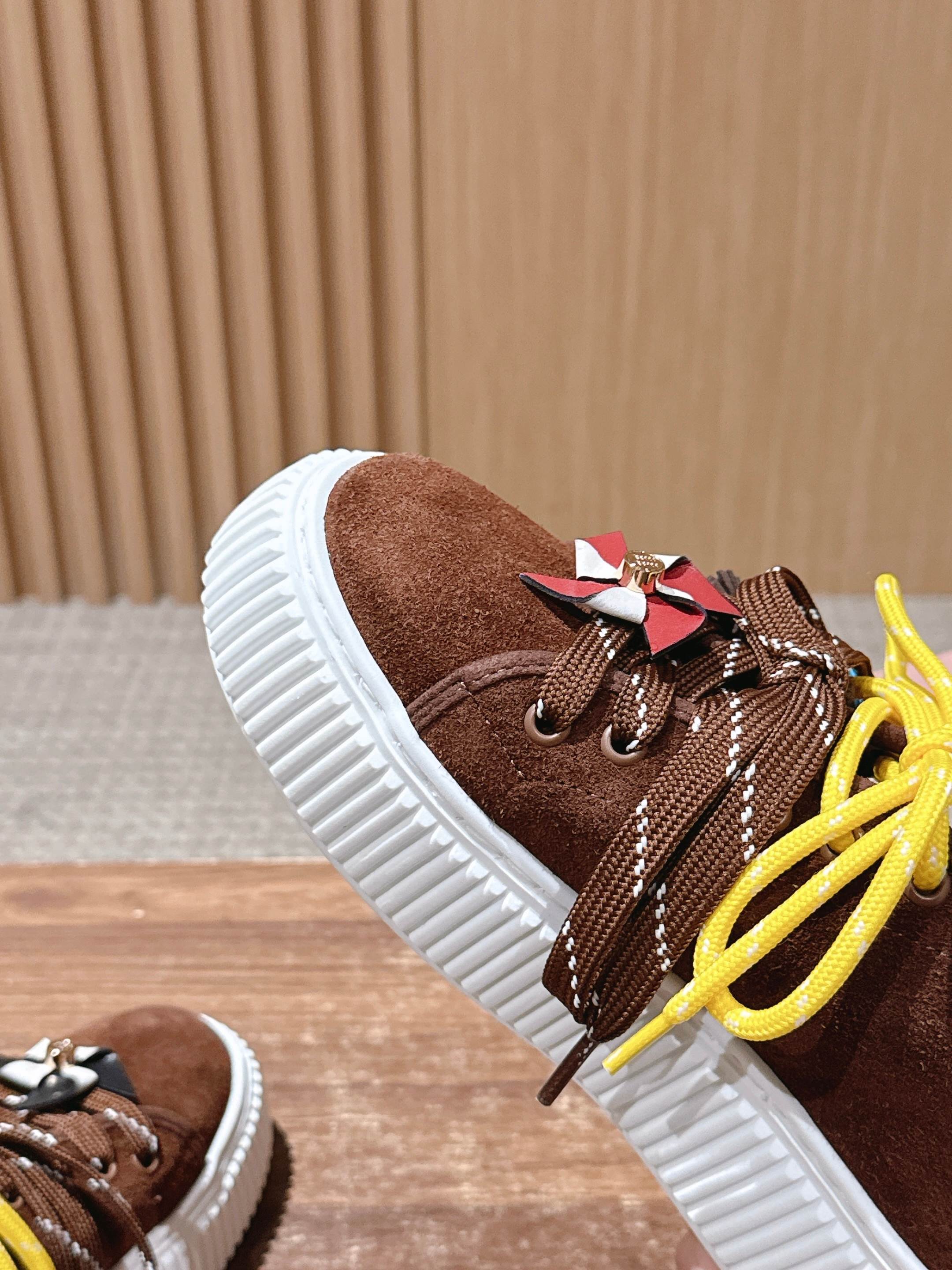 Miumiu 25 Platform Sneakers Brown Yellow Suede Wool 553691