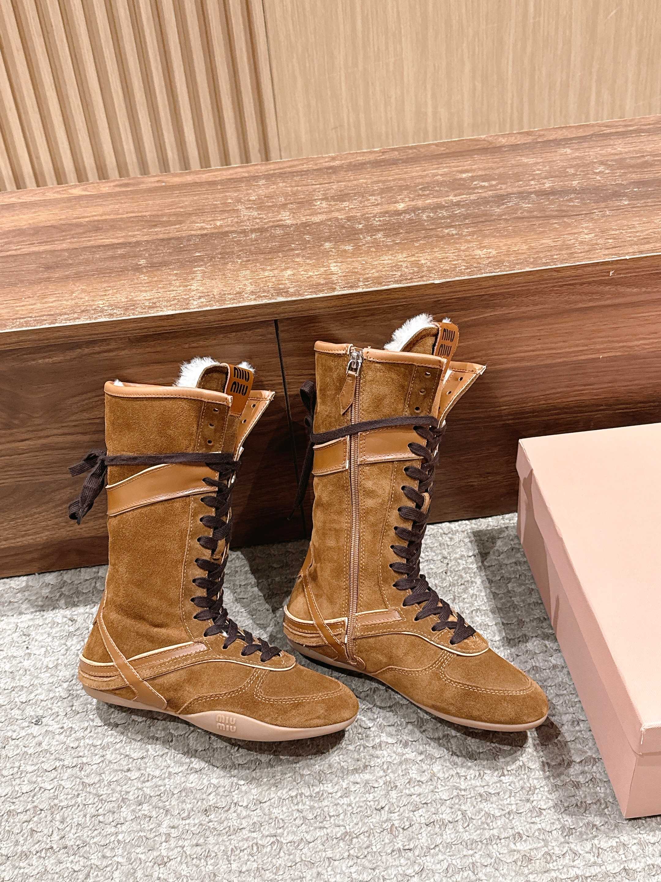 Miumiu 25 Boot Brown Suede Calfskin 553693