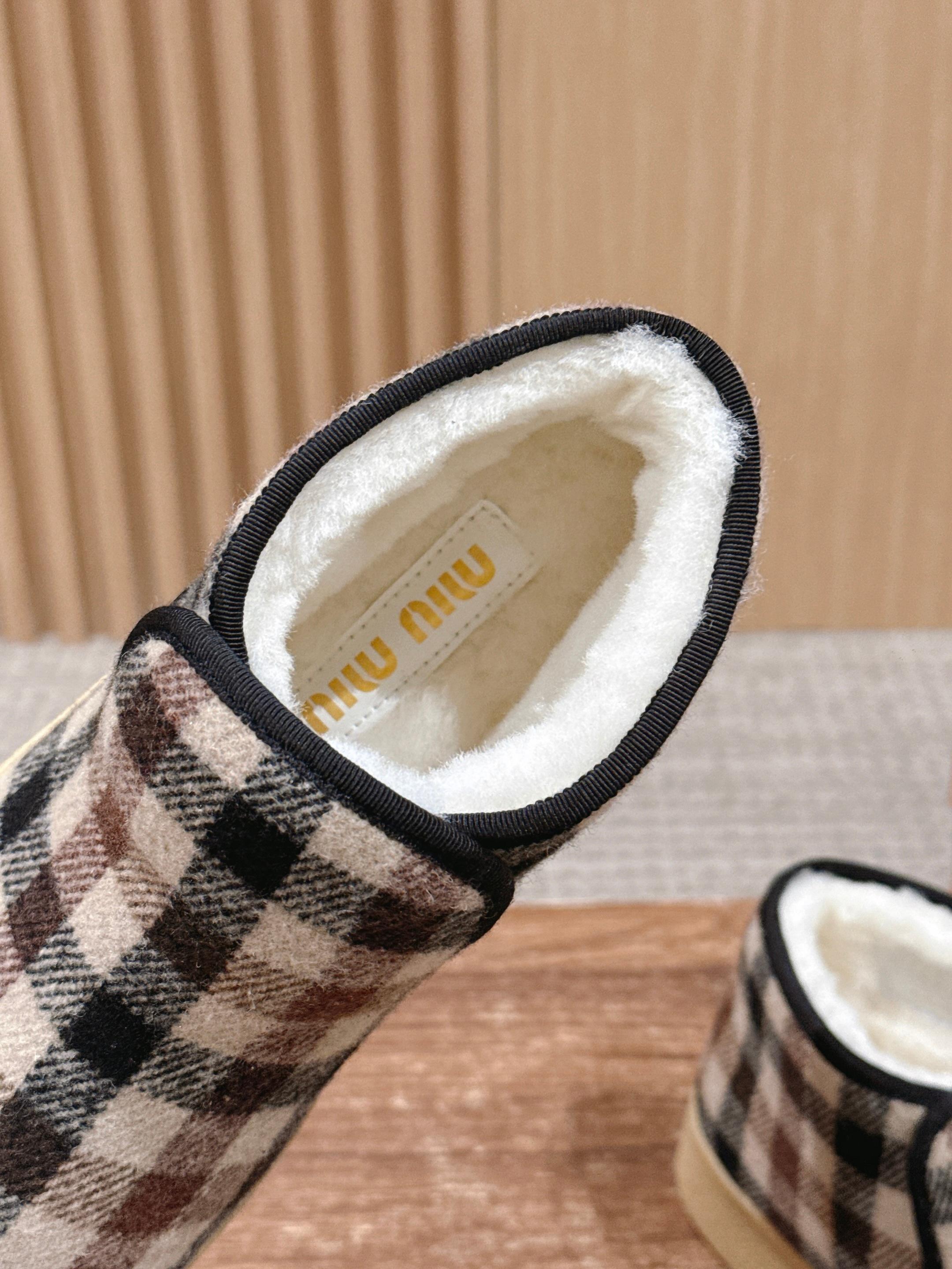 Miumiu 25 Plaid Slip-on Boot Black Brown Mix White Suede Wool 553702