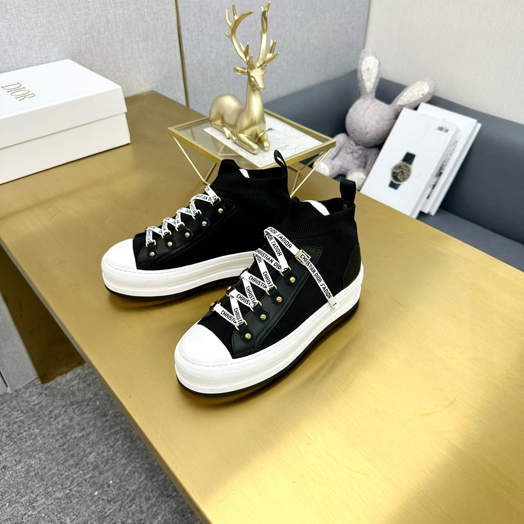 Walk'n'Dior Sneaker In Black Wool And Cowhide 111125