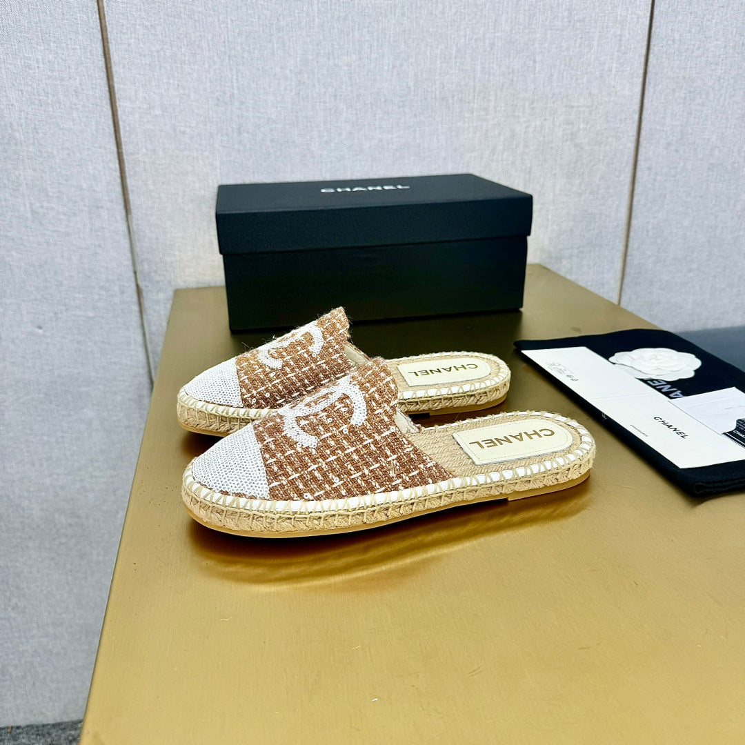 espadrilles mule brown wool white sequin